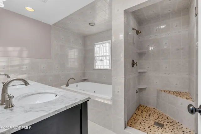 a bathroom with a sink and a shower