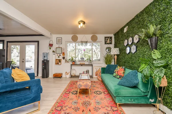 a bed room with a bed and a couch