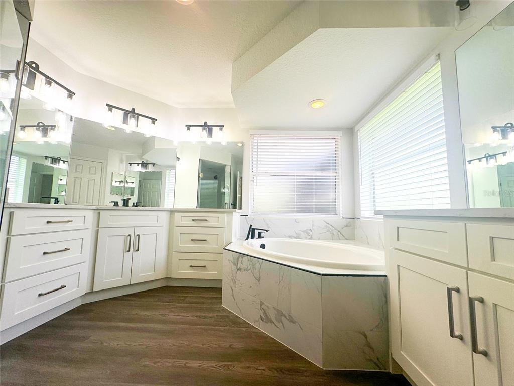 7724 US Open Loop Lakewood Ranch, FL 34202 - Photo 19 of 40 a bathroom with a sink a large mirror and a bathtub