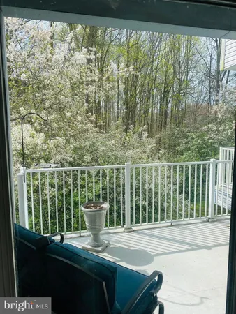 a view of a balcony from a window