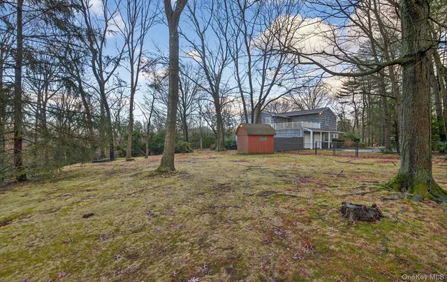 a view of a yard with a tree