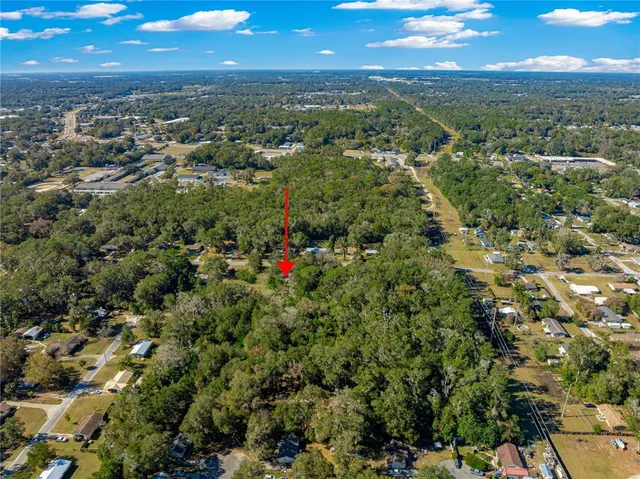 an aerial view of residential houses with city and outdoor space