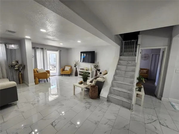 a living room with furniture