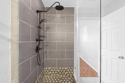 a bathroom with a shower