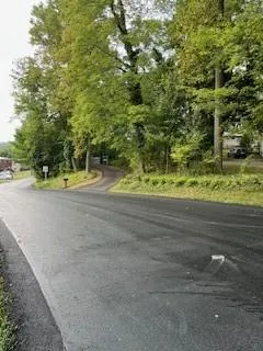 a view of a road with a yard