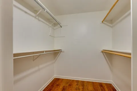 a view of walk in closet with empty racks