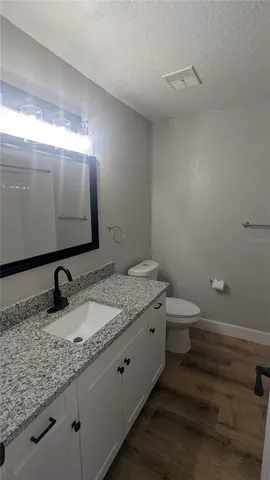 a bathroom with a sink a toilet and a mirror