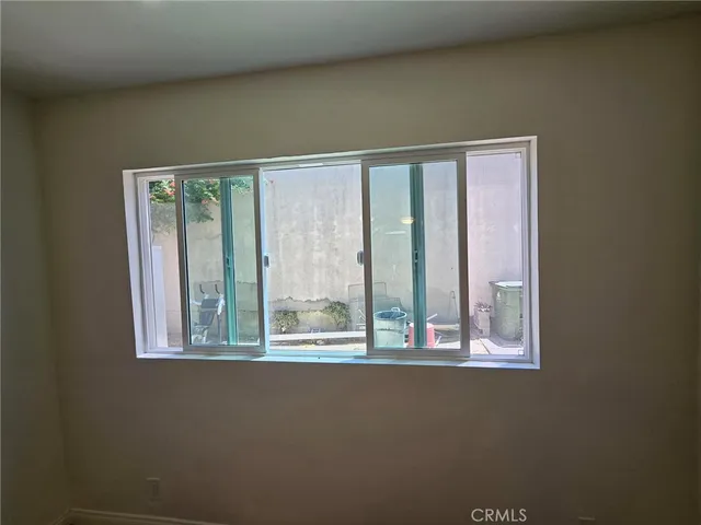 a view of a small space with a window