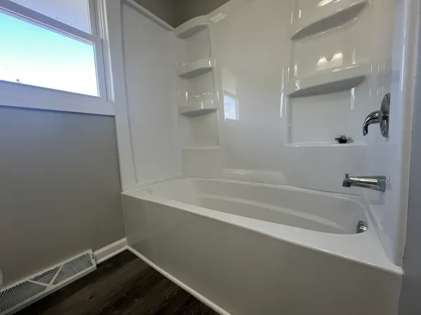 a bathroom with a bathtub