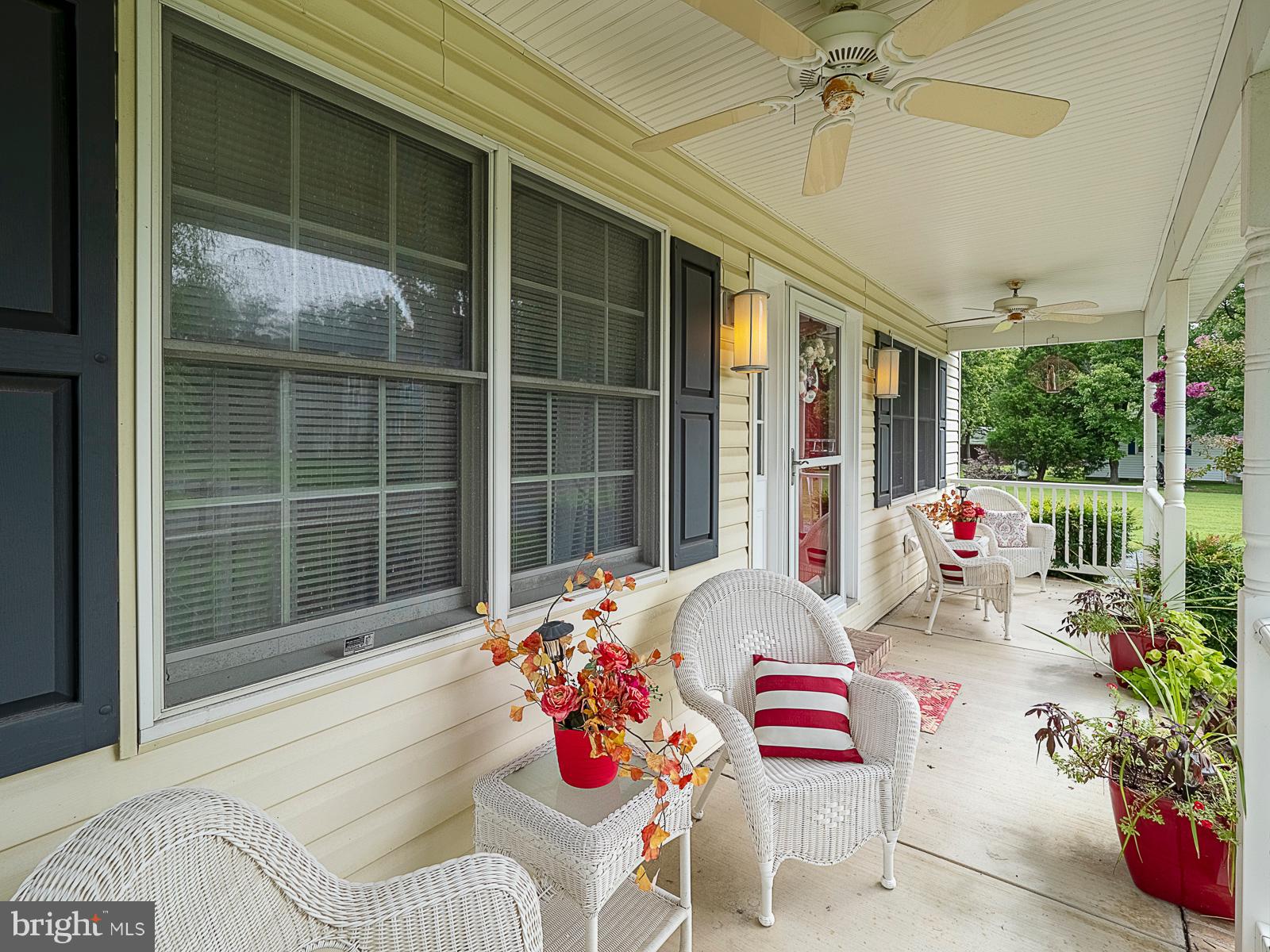 Front porch with ceiling fans