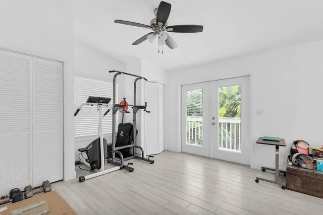 a view of a room with gym equipment