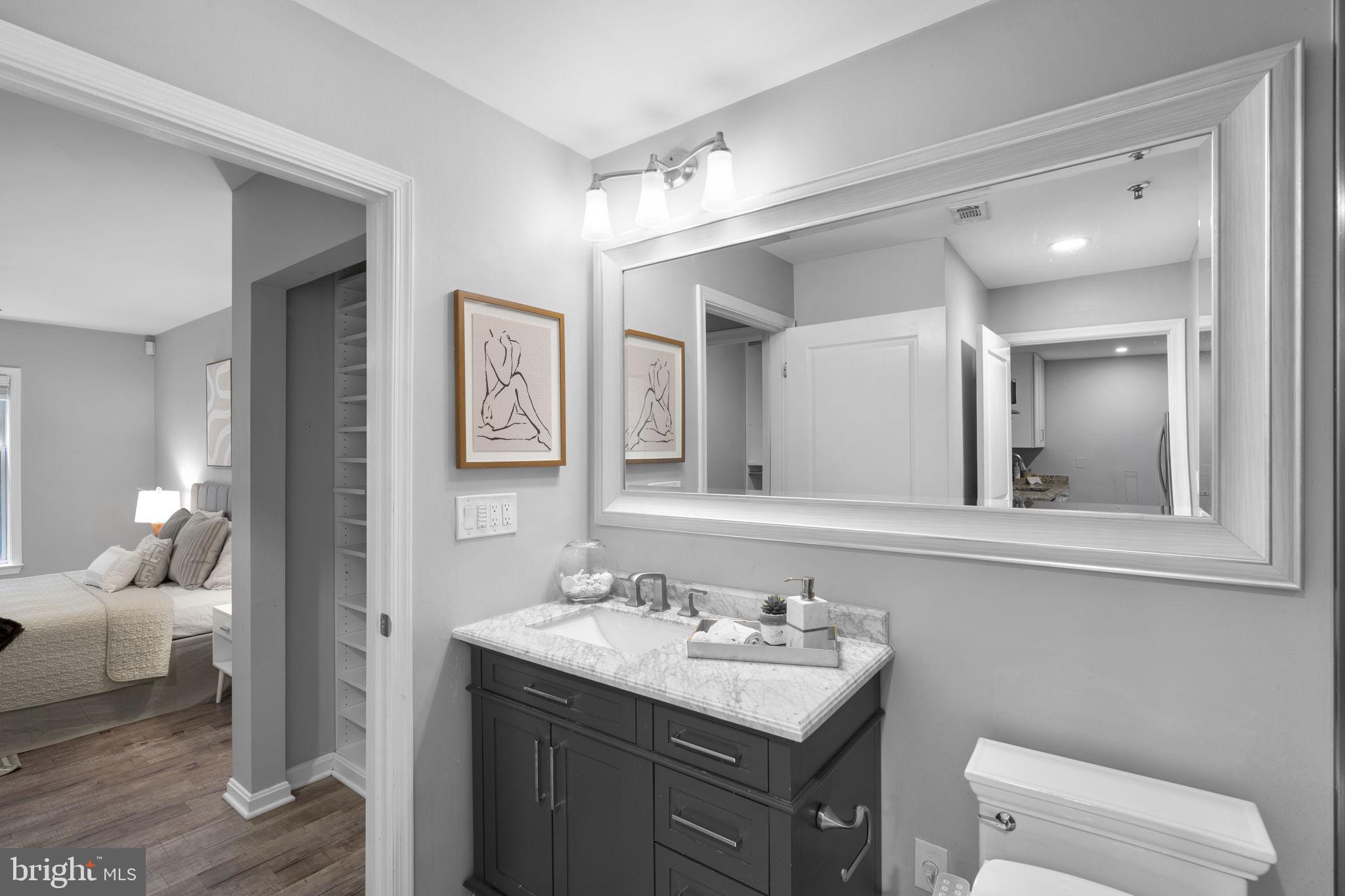 5575 Seminary Road, Unit 102 Falls Church, VA 22041 - Photo 17 of 31 a bathroom with a toilet a sink and mirror