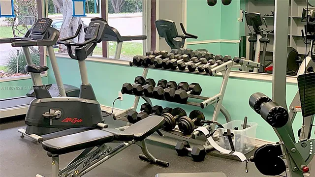 a view of a room with gym equipment