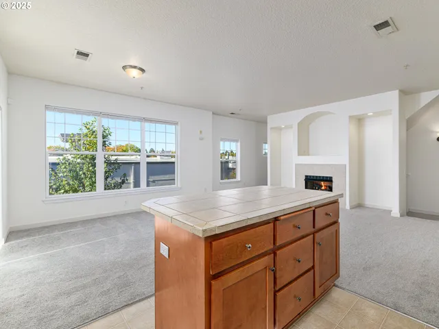a kitchen with kitchen island and a sink
