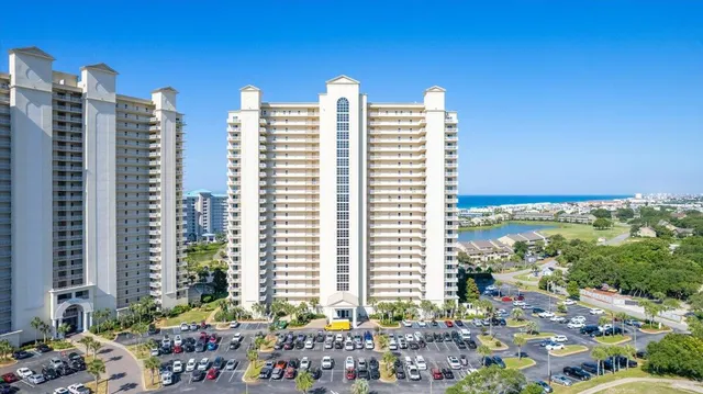 a view of a city with tall buildings