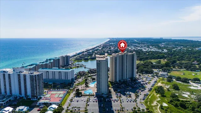 a view of a swimming pool with an ocean view