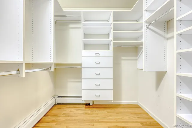 a view of a room with walk in closet and empty racks