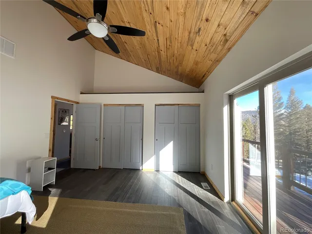 a view of gallery with wooden floor