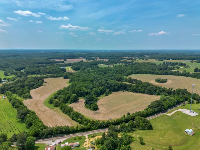 an aerial view of a house with a garden