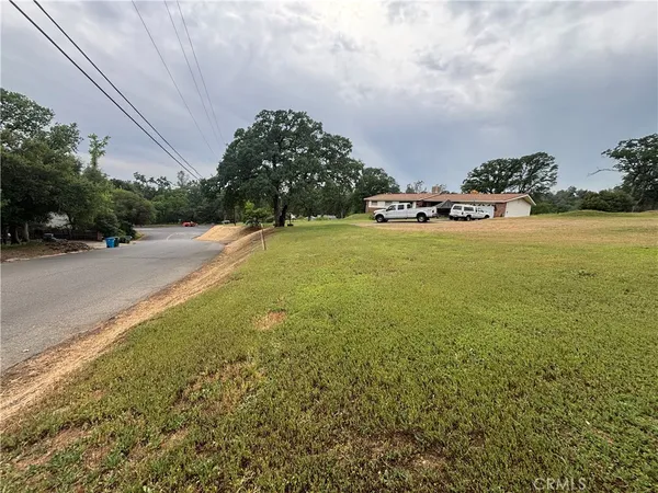 a view of a field with an trees