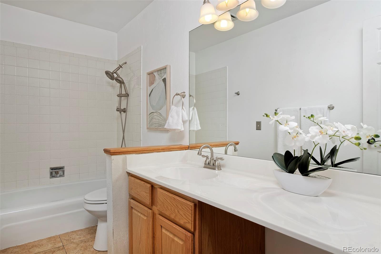 1340 Deerpath Trail Franktown, CO 80116 - Photo 25 of 44 a bathroom with a sink a toilet and a bathtub