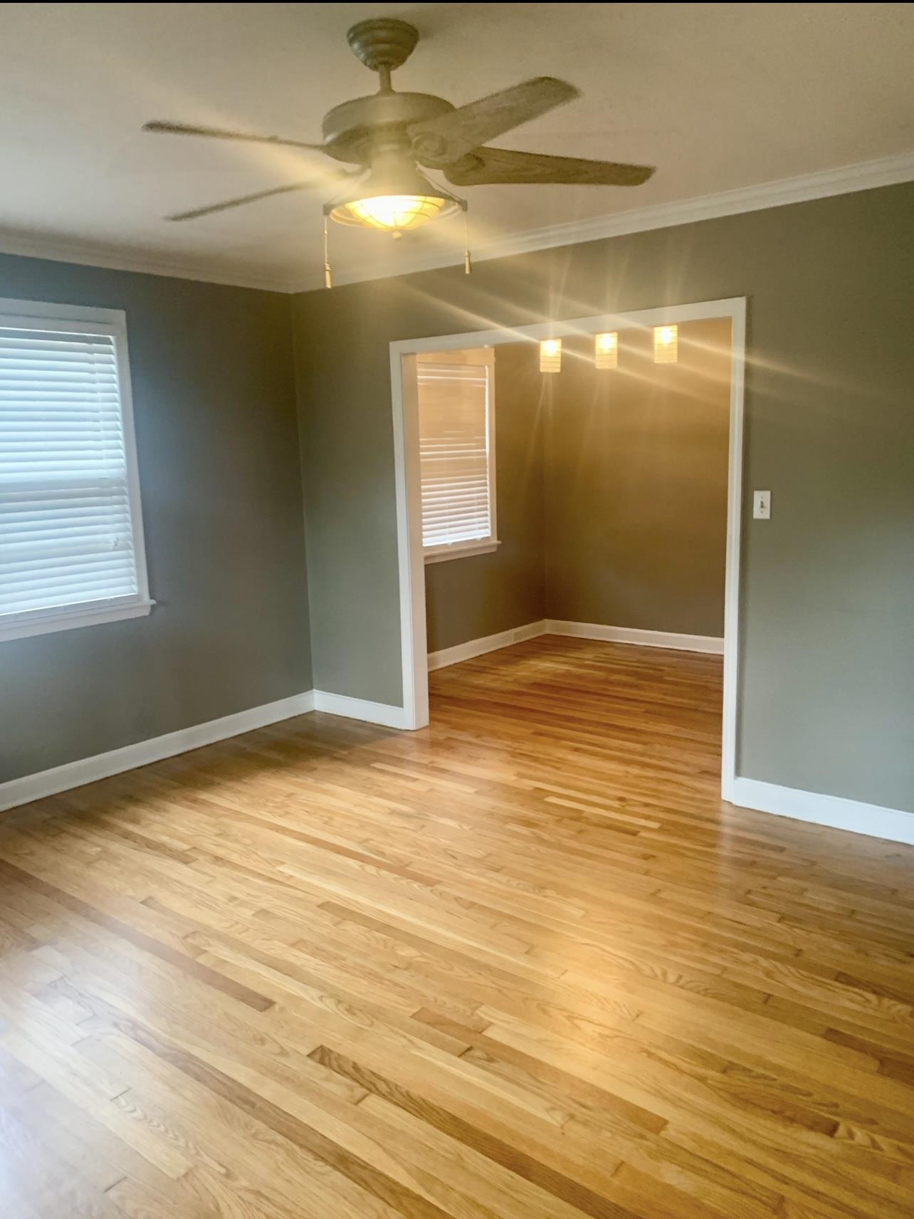 505 High Point Terrace Memphis, TN 38122 - Photo 7 of 29 Spare room with baseboards, ornamental molding, light wood-style floors, and a ceiling fan
