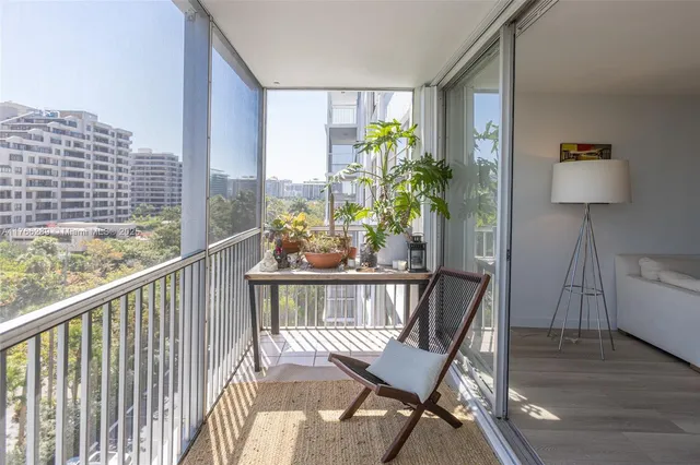 a view of a building from a balcony