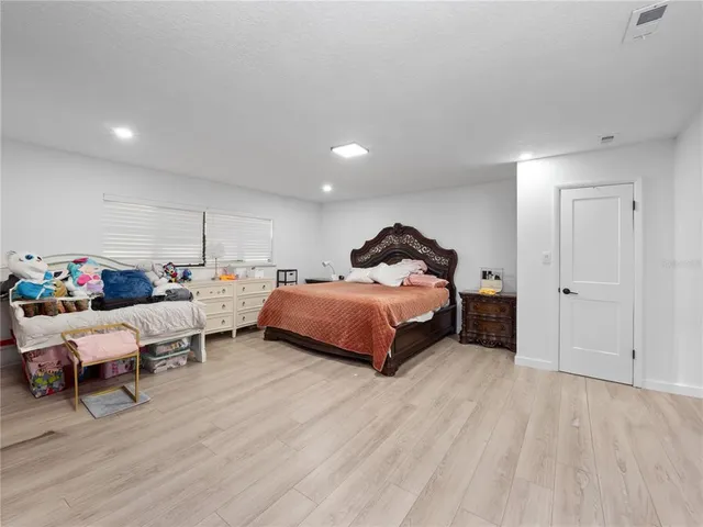 a bedroom with furniture and a wooden floor