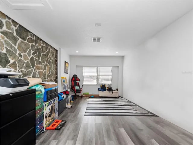 a view of a room with shelves