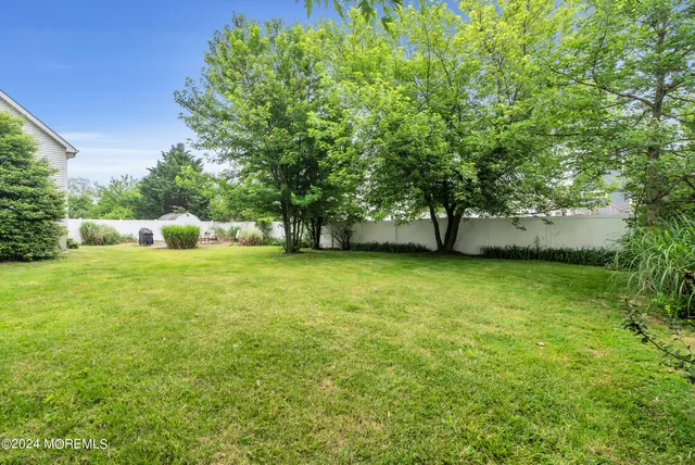 a view of a garden with a bench in a garden