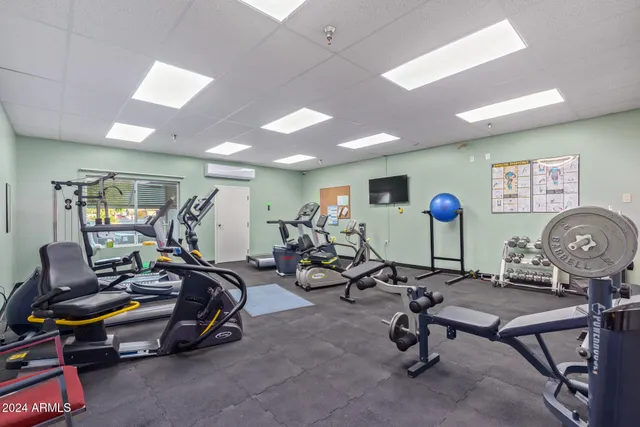 a view of a room with gym equipment