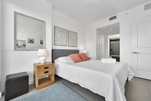 a bedroom with a bed and a dresser