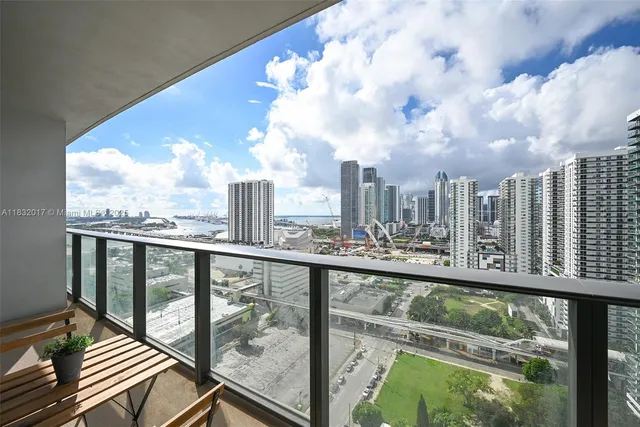 a view of a city from a balcony