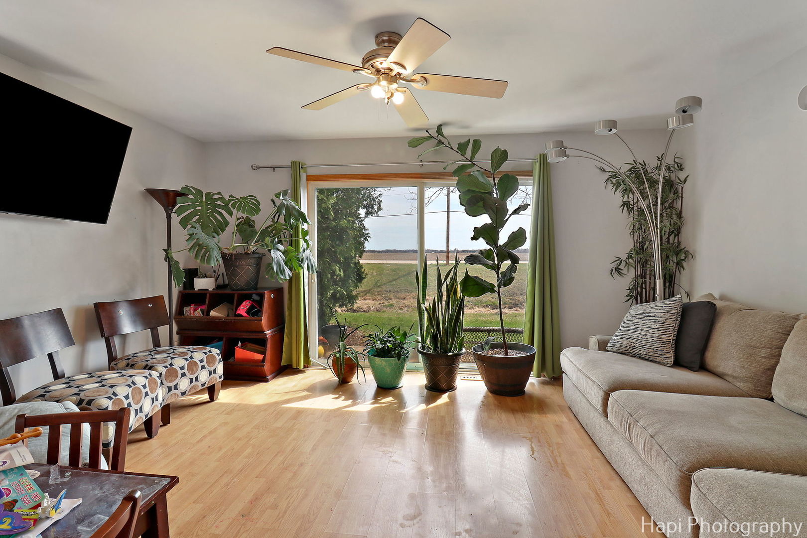 809 Village Circle Marengo, IL 60152 - Photo 7 of 19 a living room with furniture a flat screen tv and a floor to ceiling window