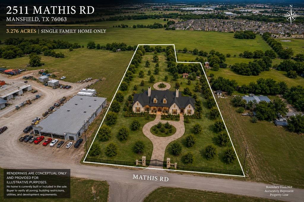 2511 Mathis Road Mansfield, TX 76063 - Photo 3 of 23 Renderings shown are conceptual only and provided for illustrative purposes to showcase the potential for a future custom single-family residence on the property. No home is currently built or included in the sale.