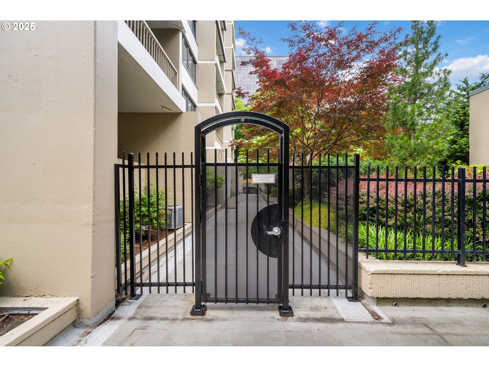 a view of a wrought iron fences