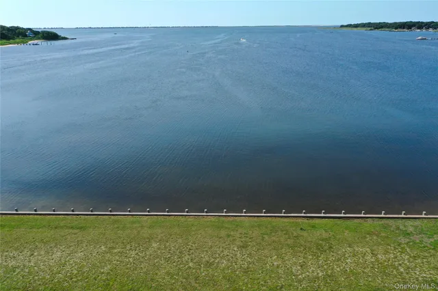 a view of a field with an ocean view