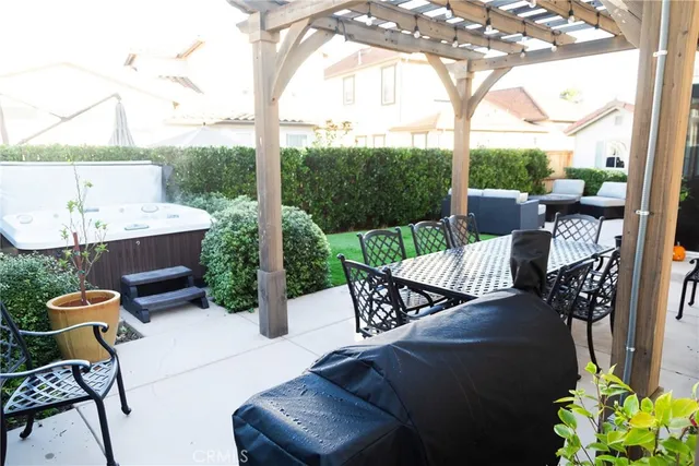 a view of a patio with couches chairs and a potted plant