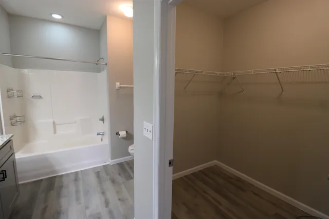 a view of a room with racks on the wall