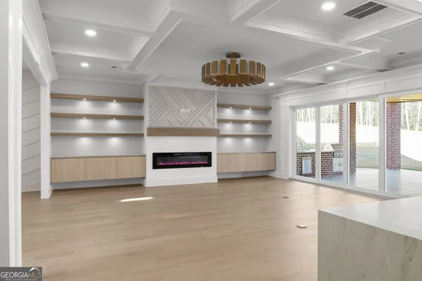 a view of a room with shelves