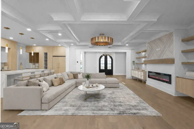 a view of a dining room with furniture and window