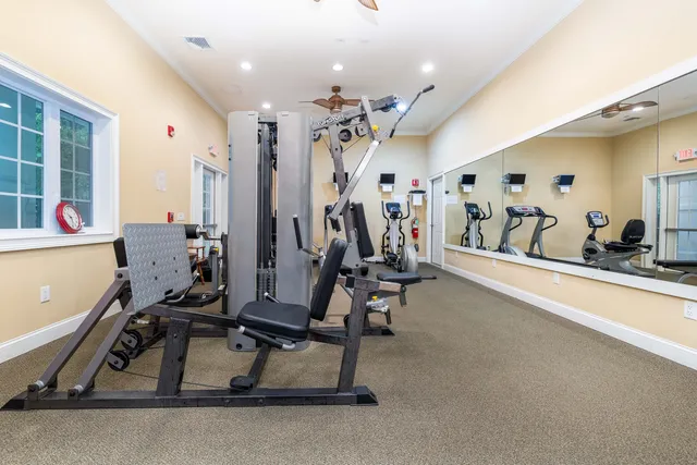 a view of a room with gym equipment