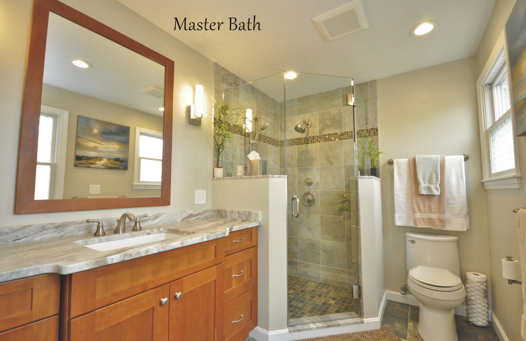 2 Crowell Road Sagamore Beach, MA 02562 - Photo 16 of 27 a bathroom with a granite countertop sink toilet and shower
