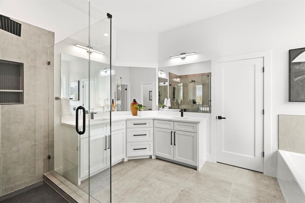 2227 Fordham Road Dallas, TX 75216 - Photo 14 of 30 a bathroom with a double vanity sink mirror and shower