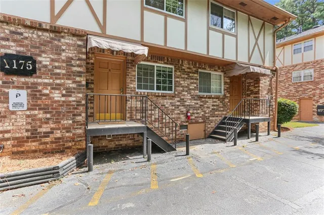 a view of a building with a bench