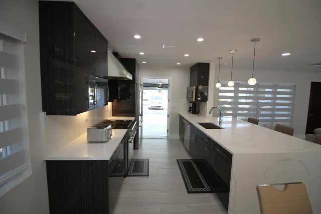 a view of a patio in backyard