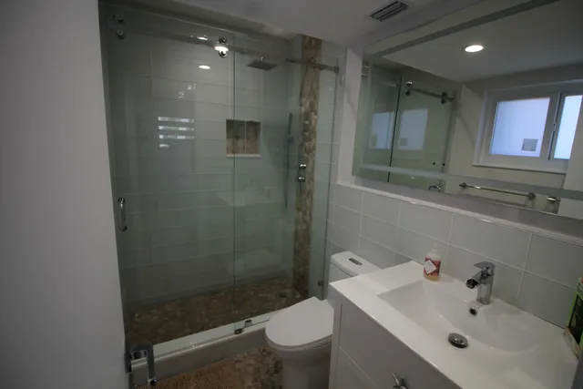 a view of a lake with a big yard