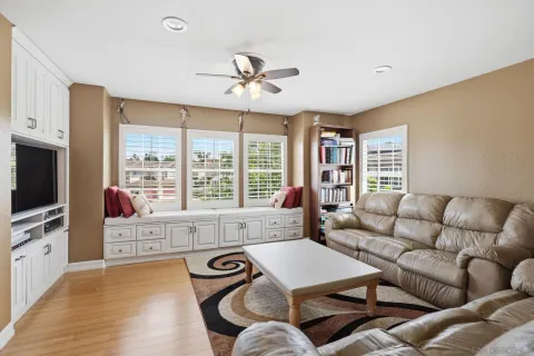 a spacious bathroom with a double vanity sink and a window