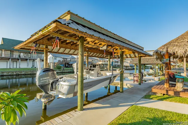 a view of a lake with a patio