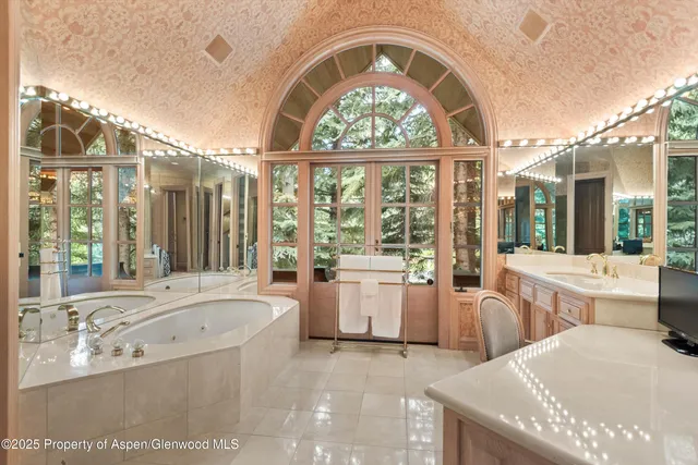 a living room with large window